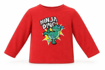 Primark Boys Red Polyester Basic T-Shirt Size 18-24 Months Round Neck Pullover - Ninja Dino