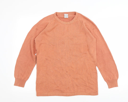 Country Casuals Womens Orange Round Neck Cotton Pullover Jumper Size S