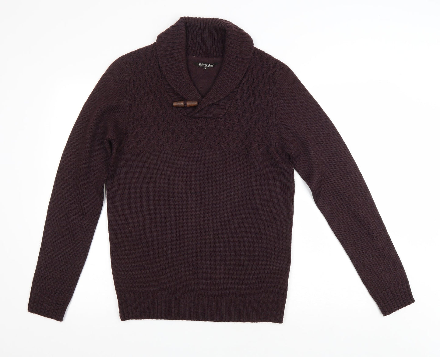 Twisted Soul Mens Purple Collared Acrylic Pullover Jumper Size S