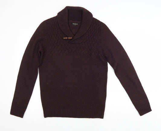 Twisted Soul Mens Purple Collared Acrylic Pullover Jumper Size S