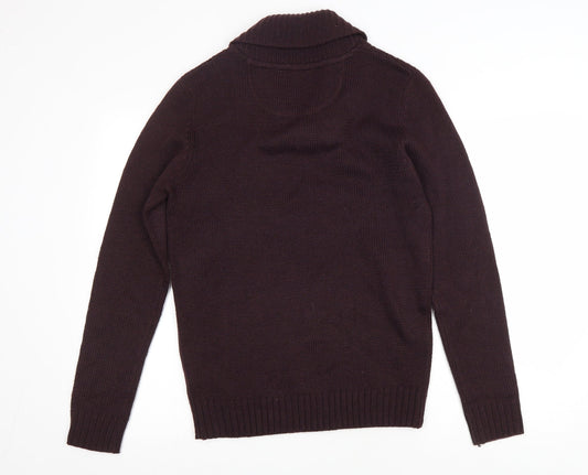 Twisted Soul Mens Purple Collared Acrylic Pullover Jumper Size S