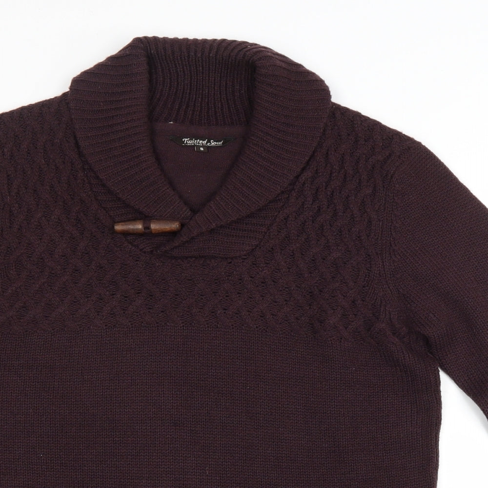 Twisted Soul Mens Purple Collared Acrylic Pullover Jumper Size S