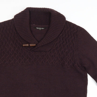 Twisted Soul Mens Purple Collared Acrylic Pullover Jumper Size S