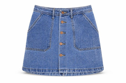 Yimeixuan Jeans Womens Blue Cotton Mini Skirt Size M Button