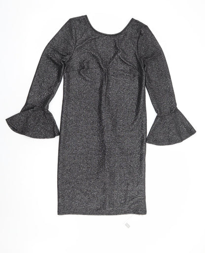 F&F Womens Silver Polyester Mini Size 6 Round Neck Pullover - Bell Sleeve