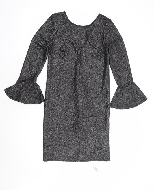 F&F Womens Silver Polyester Mini Size 6 Round Neck Pullover - Bell Sleeve