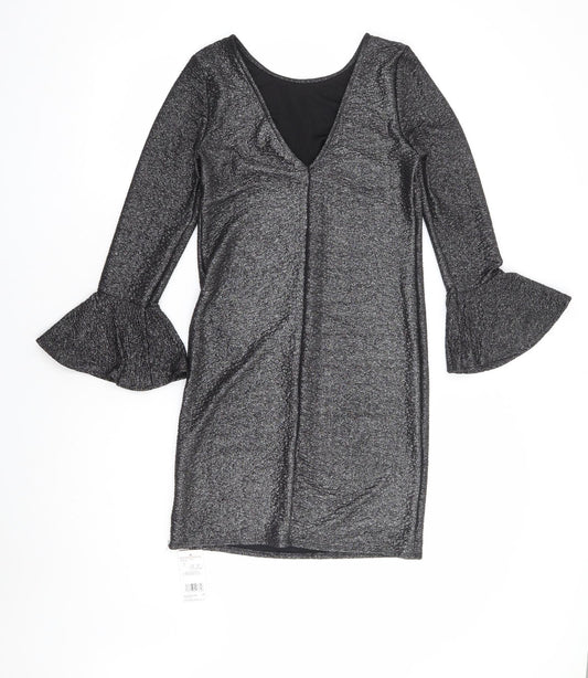 F&F Womens Silver Polyester Mini Size 6 Round Neck Pullover - Bell Sleeve