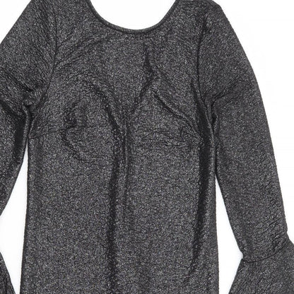F&F Womens Silver Polyester Mini Size 6 Round Neck Pullover - Bell Sleeve