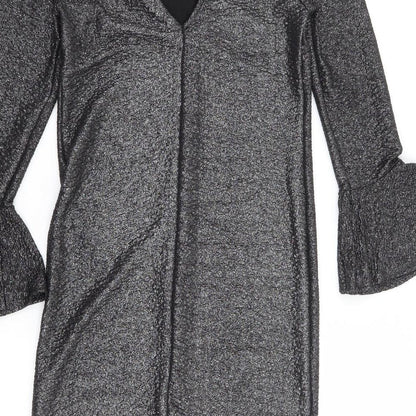 F&F Womens Silver Polyester Mini Size 6 Round Neck Pullover - Bell Sleeve