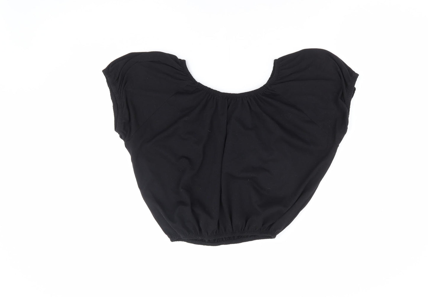 Primark Womens Black Polyester Cropped T-Shirt Size 6 Round Neck