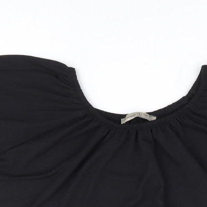 Primark Womens Black Polyester Cropped T-Shirt Size 6 Round Neck