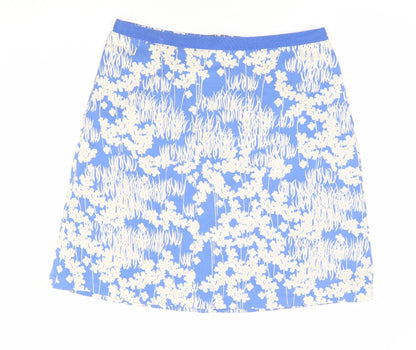 Great Plains London Womens Blue Floral Polyester A-Line Skirt Size 14 Zip