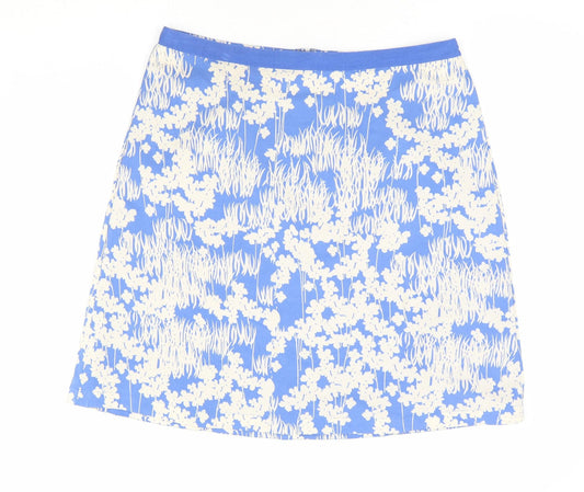 Great Plains London Womens Blue Floral Polyester A-Line Skirt Size 14 Zip
