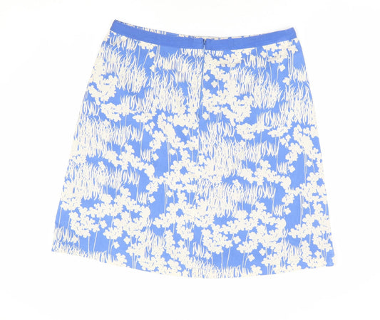 Great Plains London Womens Blue Floral Polyester A-Line Skirt Size 14 Zip