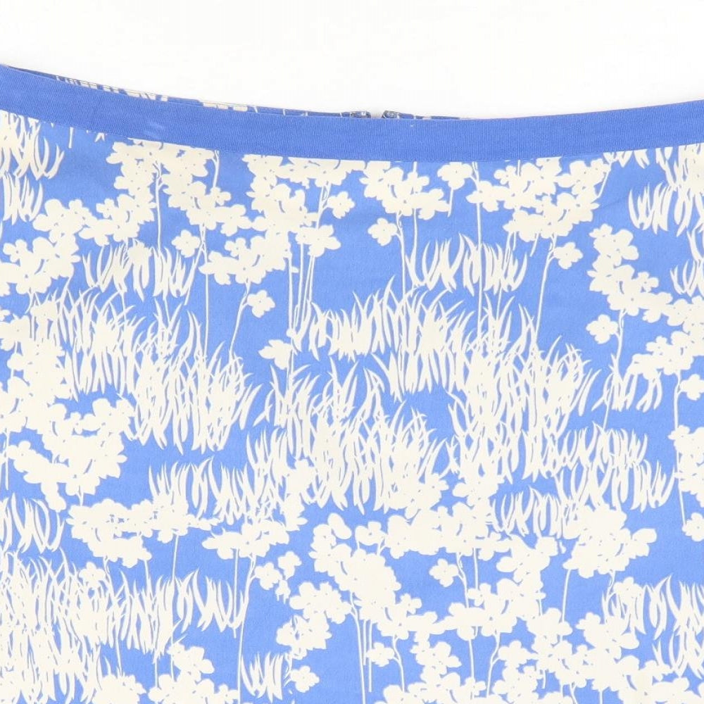 Great Plains London Womens Blue Floral Polyester A-Line Skirt Size 14 Zip