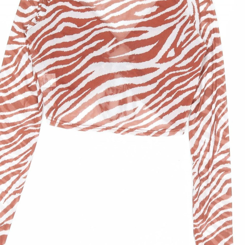 Womens UK Size 8 Pink Vanilla Brown Cropped T-Shirt