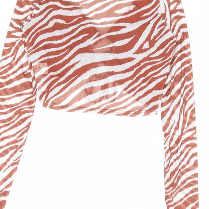Womens UK Size 8 Pink Vanilla Brown Cropped T-Shirt