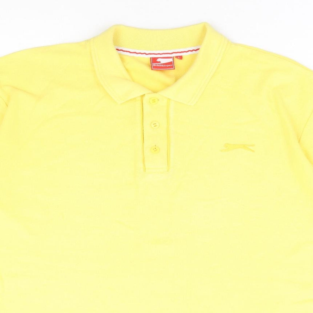 Slazenger Mens Yellow Polyester Polo Size L Collared Button