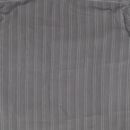 F&F Mens Grey Striped Polyester Button-Up Size L Collared Button
