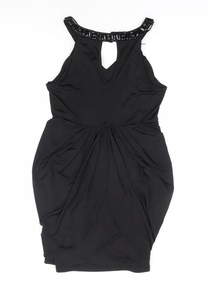 Fransa Womens Black Polyester A-Line Size M V-Neck Button