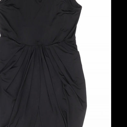 Fransa Womens Black Polyester A-Line Size M V-Neck Button