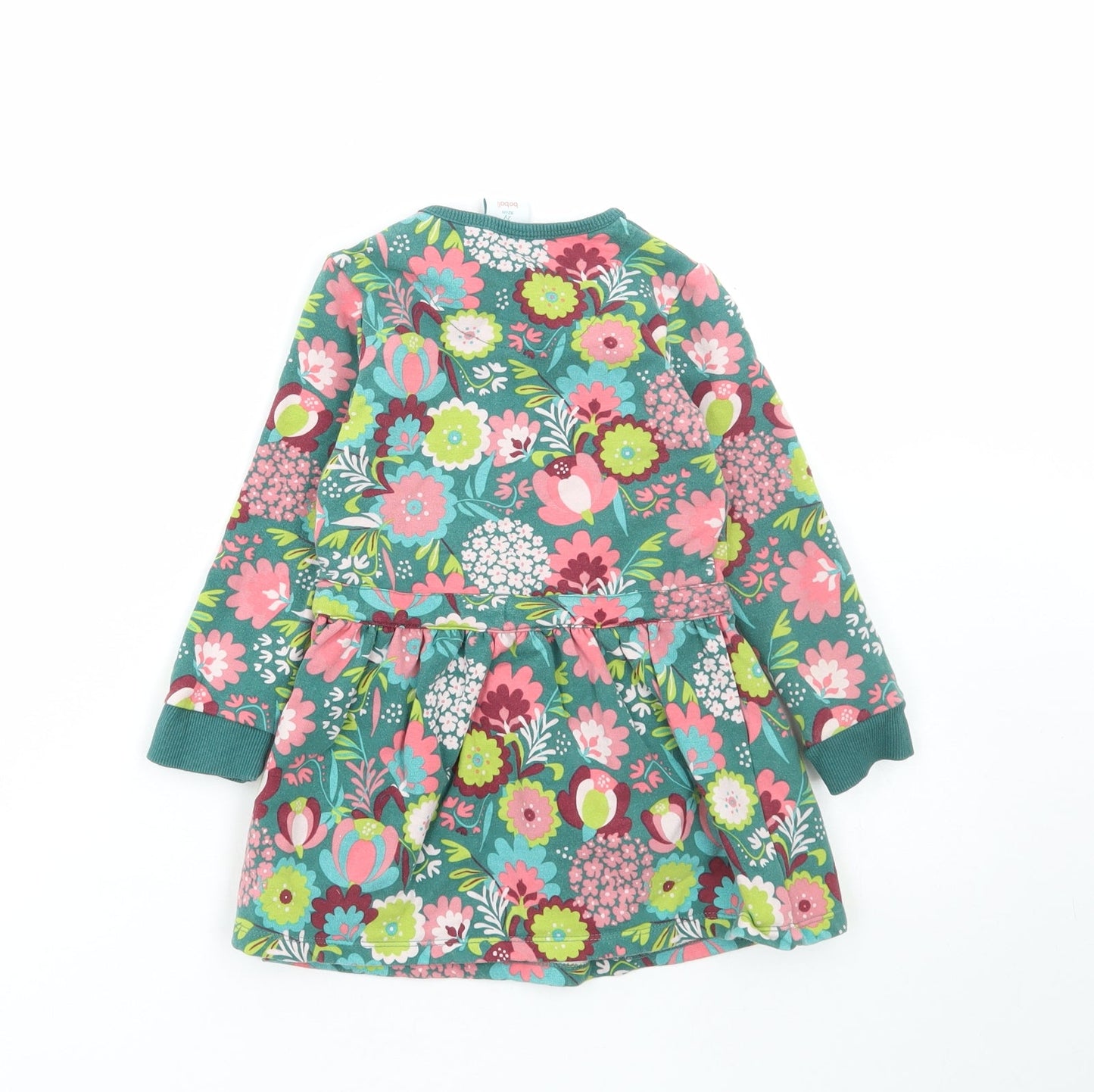 Boboli Girls Green Floral Cotton A-Line Size 2 Years Round Neck Button
