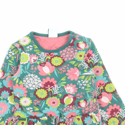 Boboli Girls Green Floral Cotton A-Line Size 2 Years Round Neck Button