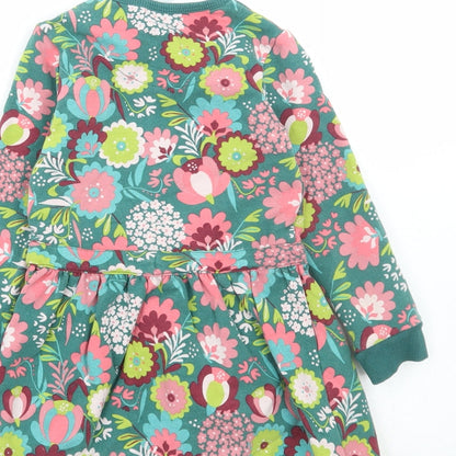 Boboli Girls Green Floral Cotton A-Line Size 2 Years Round Neck Button