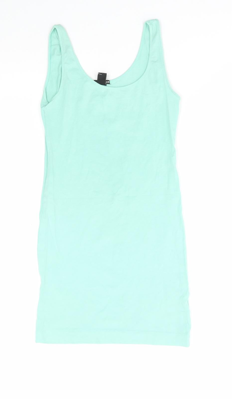 H&M Womens Green Cotton Tank Dress Size S Round Neck Pullover