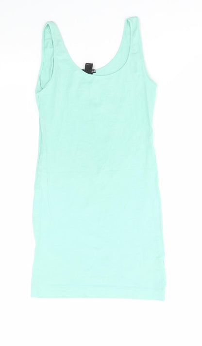 H&M Womens Green Cotton Tank Dress Size S Round Neck Pullover