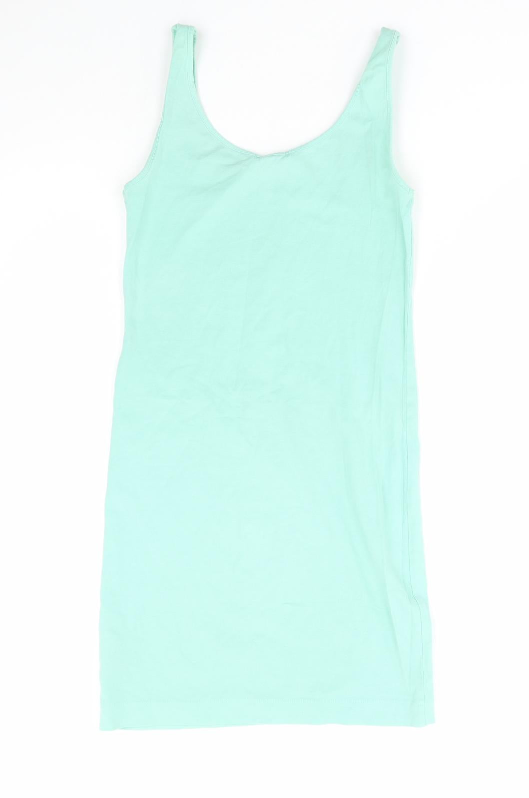 H&M Womens Green Cotton Tank Dress Size S Round Neck Pullover