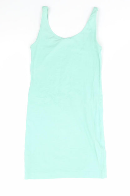 H&M Womens Green Cotton Tank Dress Size S Round Neck Pullover