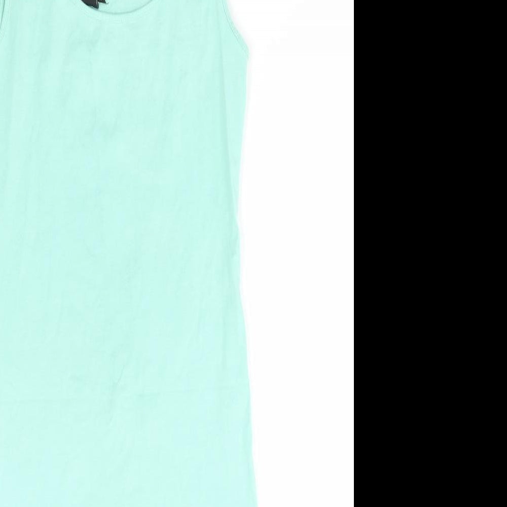H&M Womens Green Cotton Tank Dress Size S Round Neck Pullover