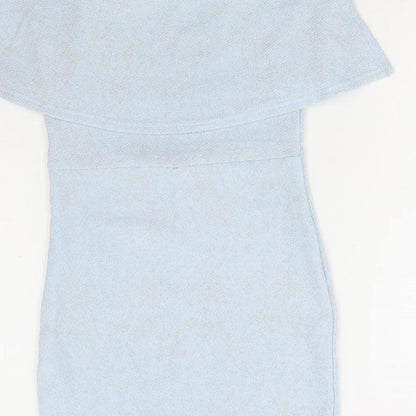 I SAW IT FIRST Womens Blue Polyester Bodycon Size 8 Round Neck Pullover