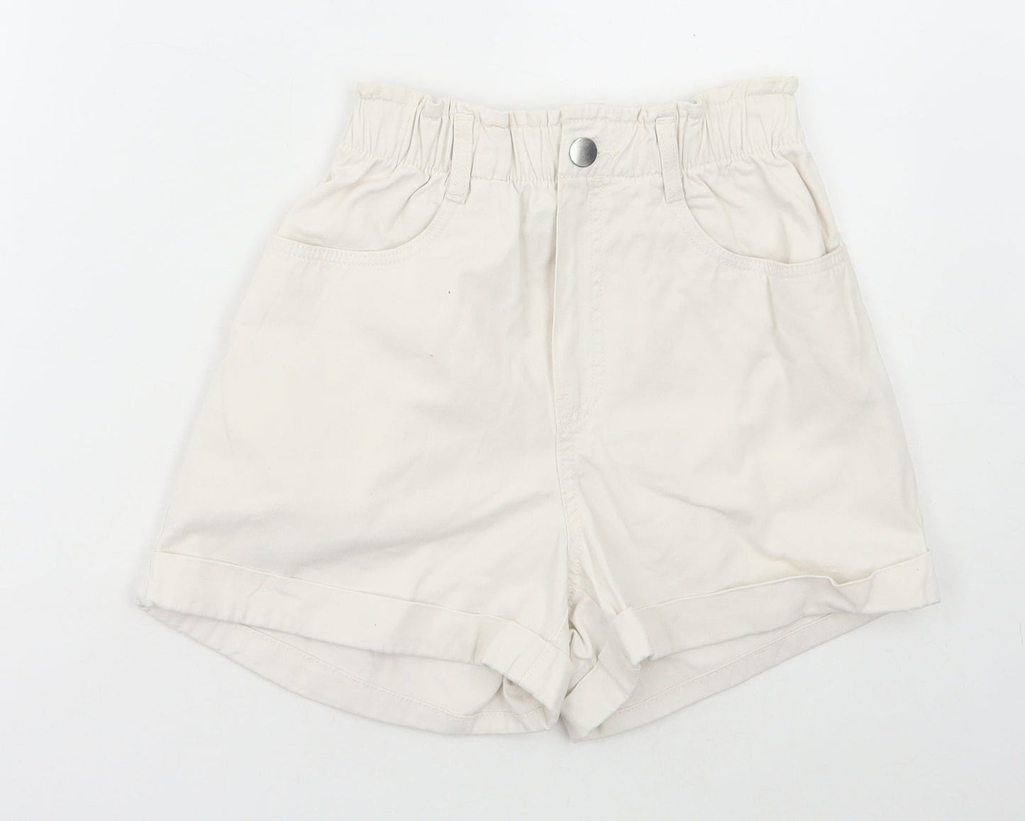H&M Womens White Cotton Paperbag Shorts Size XS L3 in Regular Zip