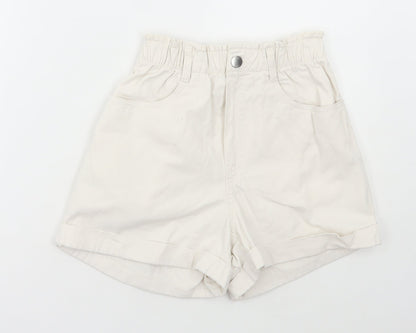 H&M Womens White Cotton Paperbag Shorts Size XS L3 in Regular Zip