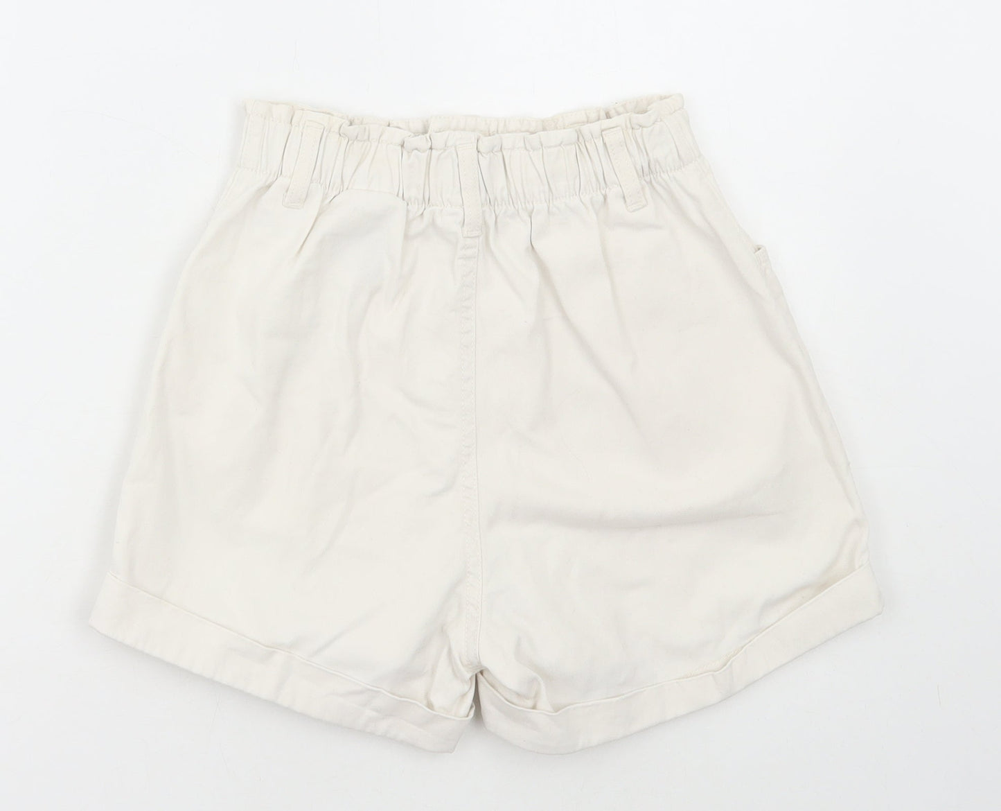 H&M Womens White Cotton Paperbag Shorts Size XS L3 in Regular Zip