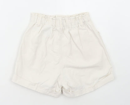 H&M Womens White Cotton Paperbag Shorts Size XS L3 in Regular Zip