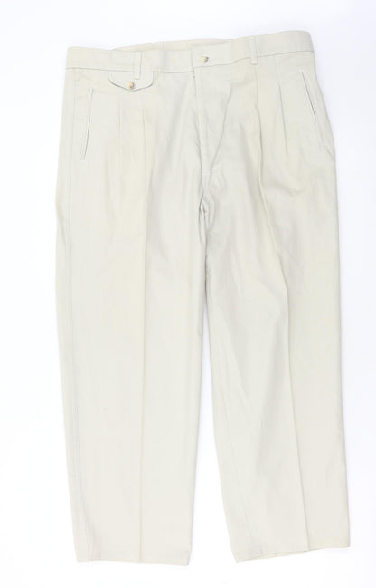 Preworn Mens Beige Cotton Chino Trousers Size 36 in L26 in Regular Hook & Eye