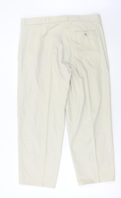 Preworn Mens Beige Cotton Chino Trousers Size 36 in L26 in Regular Hook & Eye