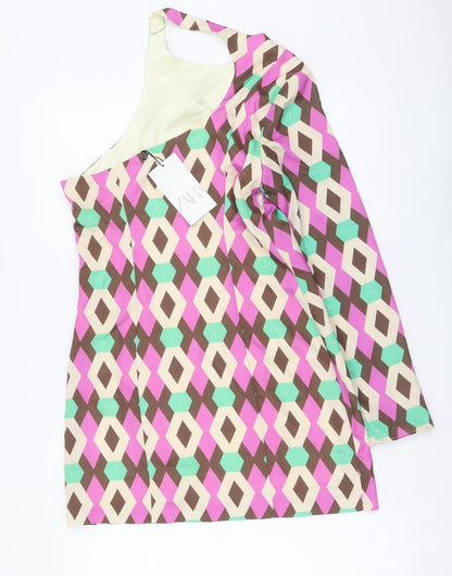 Zara Womens Multicoloured Geometric Polyester Mini Size S Round Neck Zip