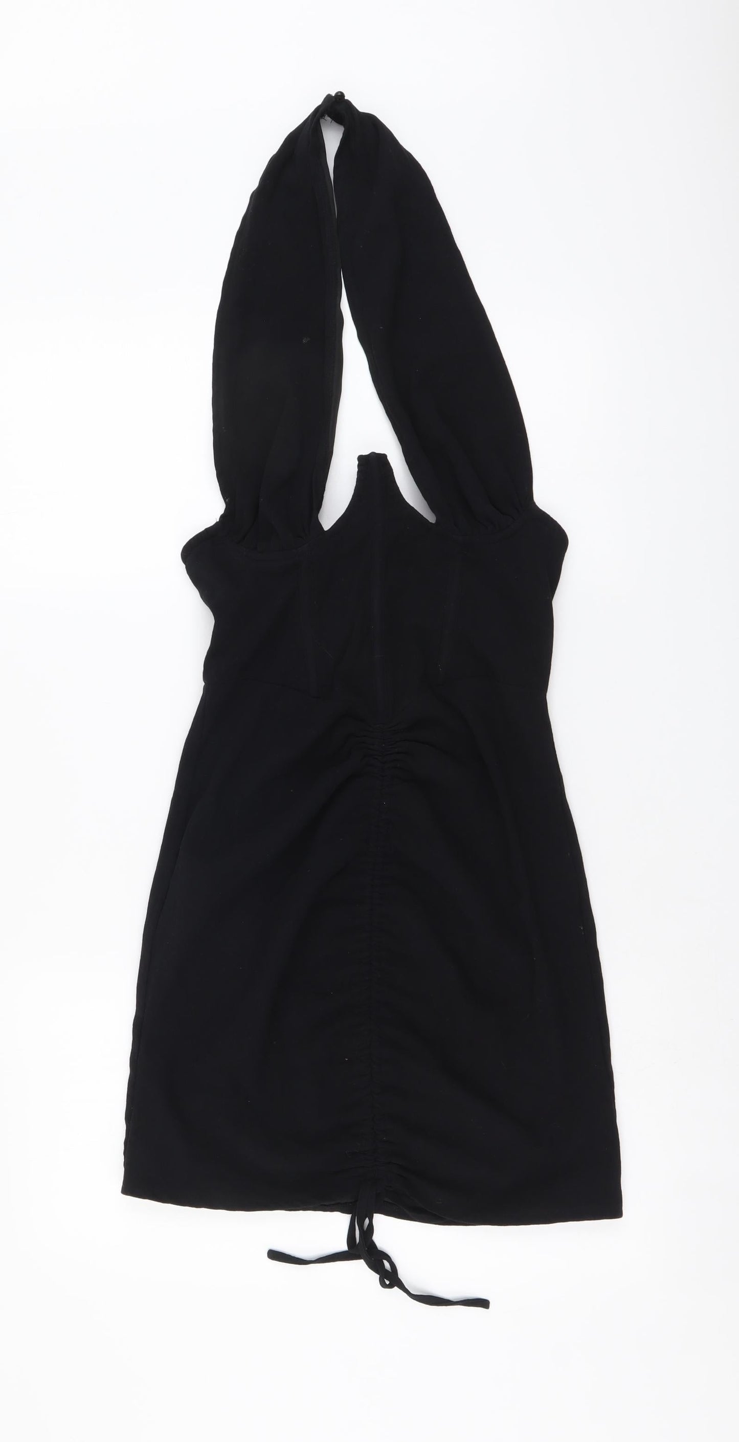 PRETTYLITTLETHING Womens Black Cotton Mini Size 6 Halter Zip