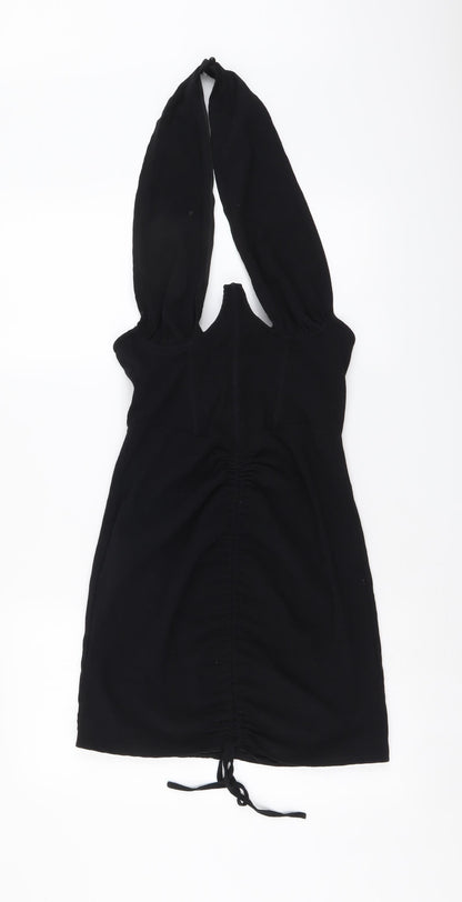 PRETTYLITTLETHING Womens Black Cotton Mini Size 6 Halter Zip