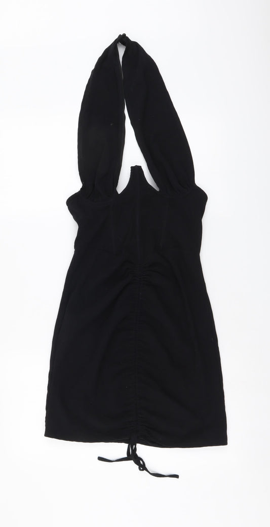 PRETTYLITTLETHING Womens Black Cotton Mini Size 6 Halter Zip