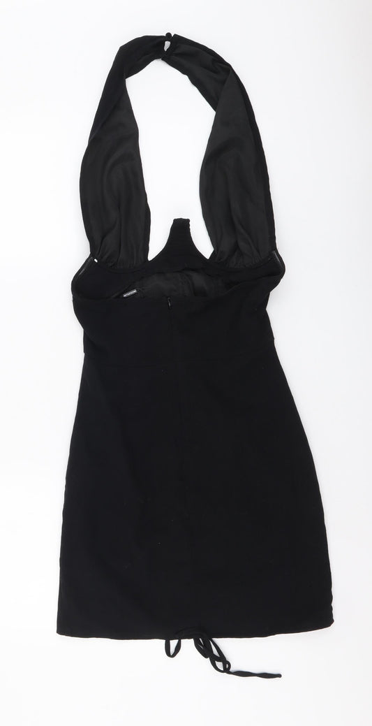 PRETTYLITTLETHING Womens Black Cotton Mini Size 6 Halter Zip