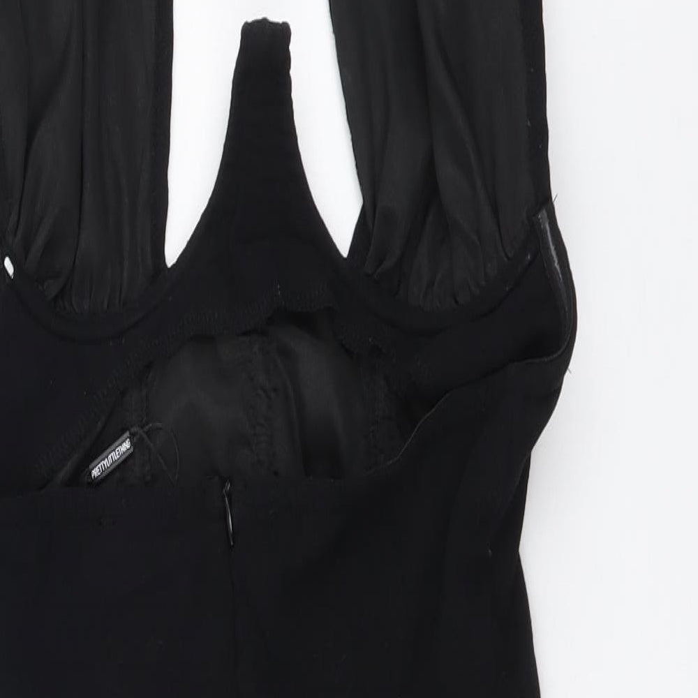 PRETTYLITTLETHING Womens Black Cotton Mini Size 6 Halter Zip