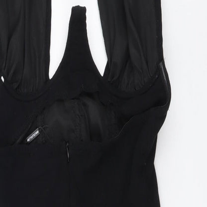 PRETTYLITTLETHING Womens Black Cotton Mini Size 6 Halter Zip