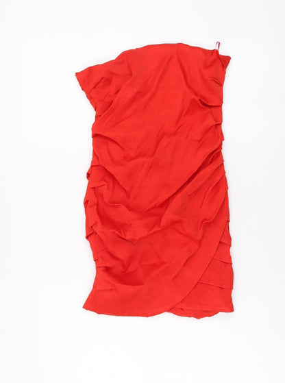 Zara Womens Red Polyester Mini Size S Off the Shoulder Zip