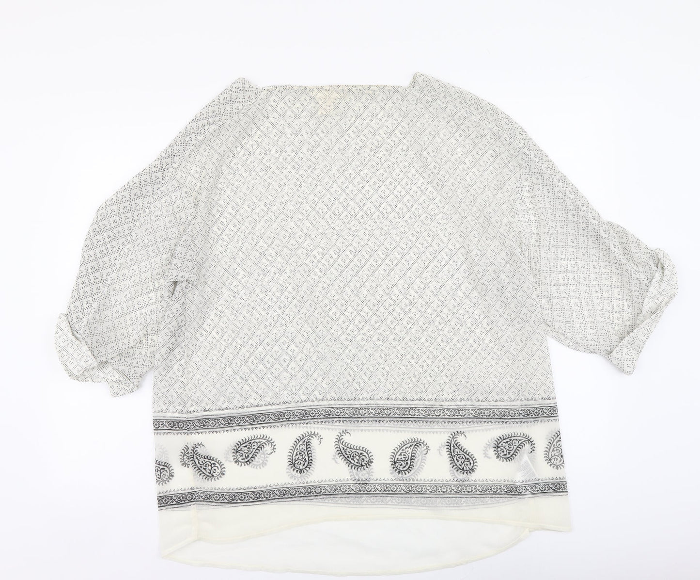 H^&M Womens Ivory Geometric Polyester Basic Blouse Size M Square Neck