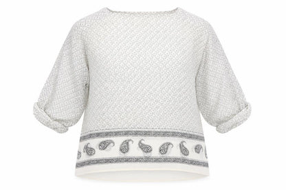 H^&M Womens Ivory Geometric Polyester Basic Blouse Size M Square Neck